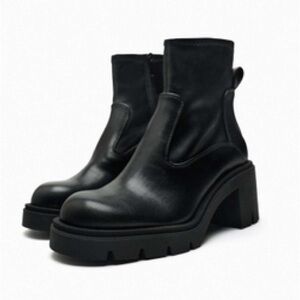 NWT Zara Woman HIGH HEEL TRACK SOLE ANKLEBOOTS Boots Black Size 10